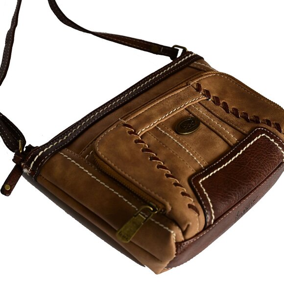B.O.C. Born Concepts Brown Shoulder Handbag whip stitching Faux Leather Suede - Picture 6 of 10